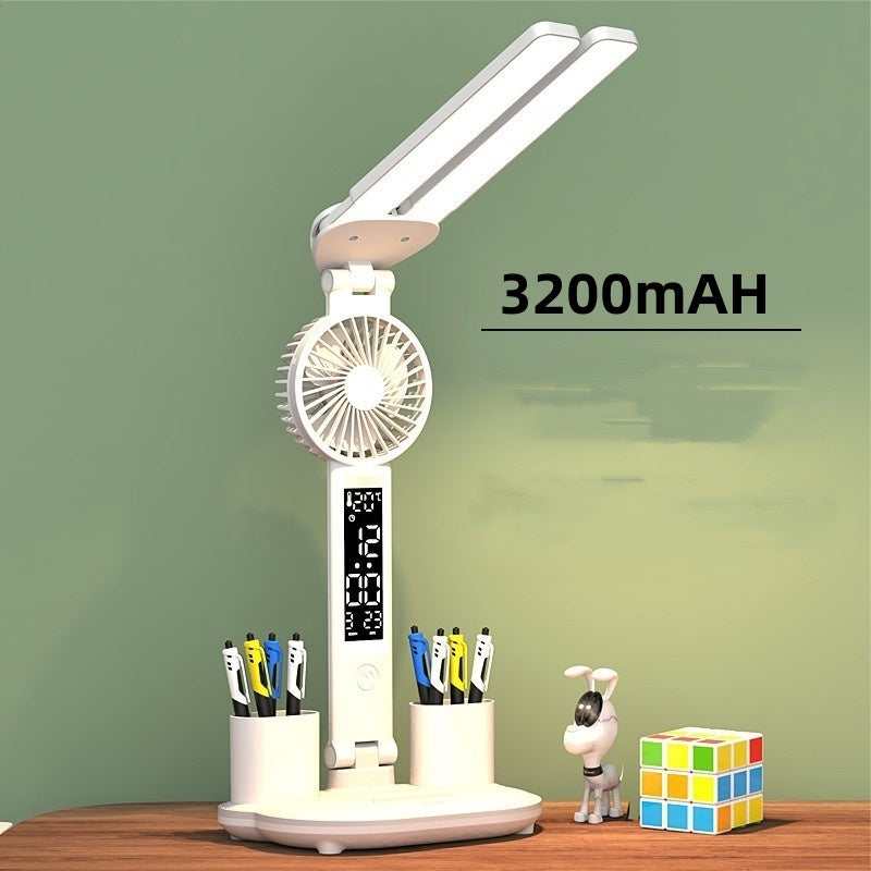 Foldable LED Table Light With Thermometer Calendar Fan Pen Holder Study Reading Fan Light