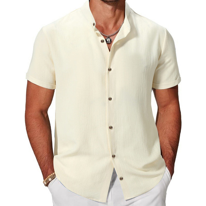 Men's Fashion Casual Stand Collar Short Sleeve Shirt