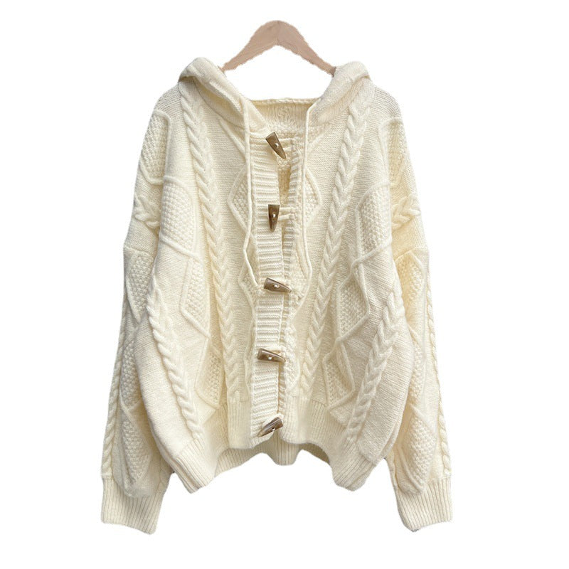 Gentle Soft Glutinous Sweater Coat College Style Horn Button Japanese Lazy Knitted Cardigan