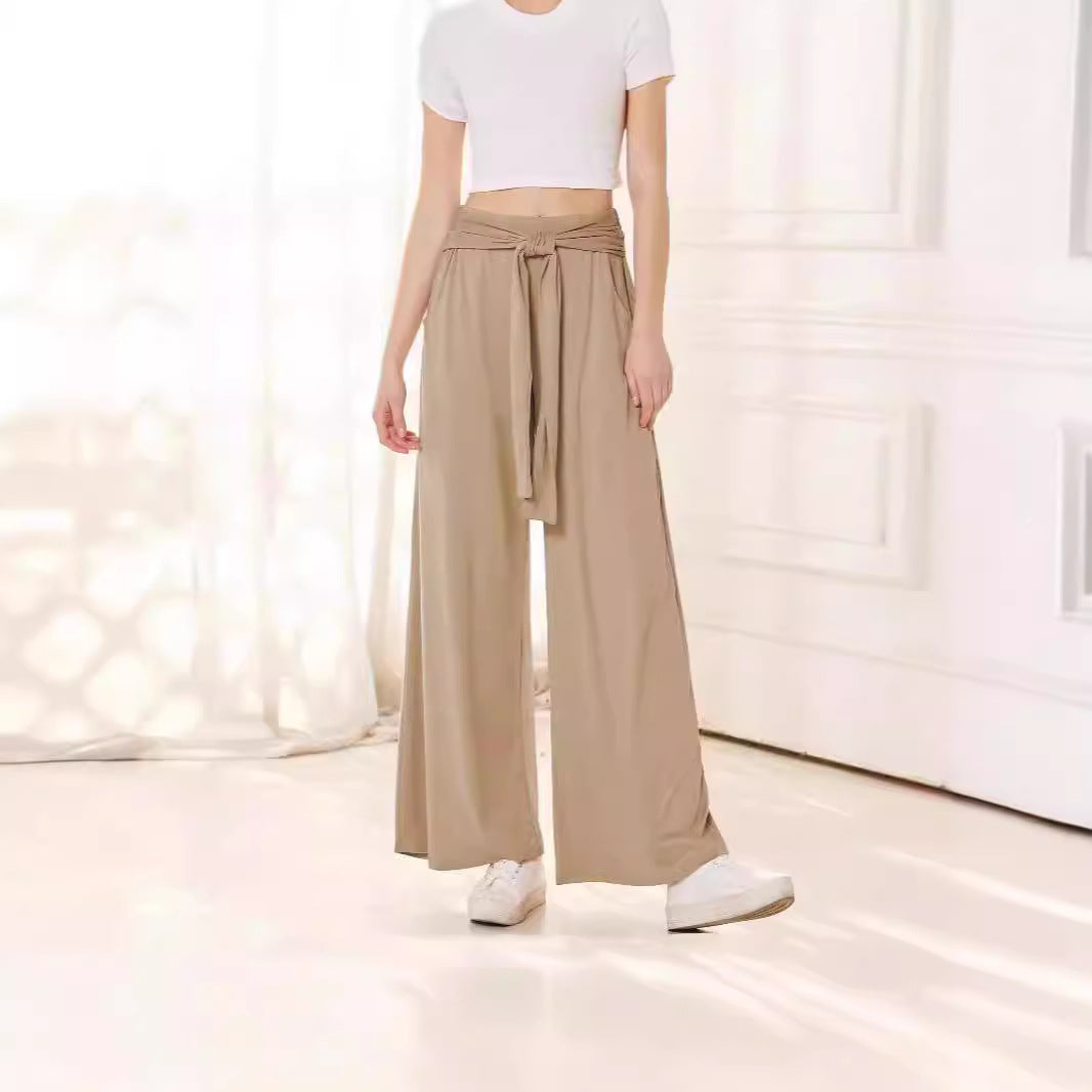 Women's Solid Color Draping Lace-up Wide-leg Pants