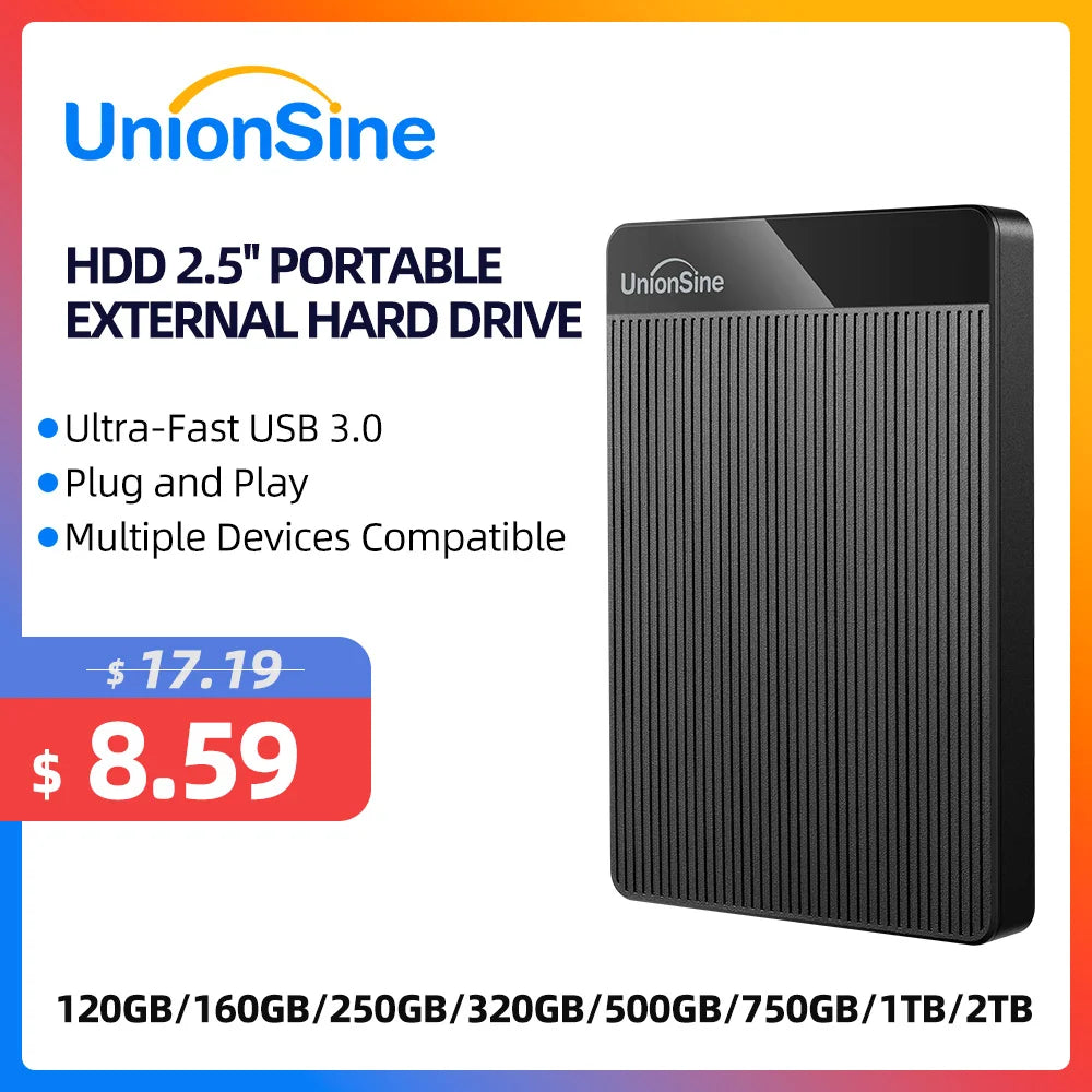 UnionSine HDD 2.5'' Portable External Hard Drive 2tb/1tb/500gb/750gb USB3.0 Storage Compatible for PC,Mac,Desktop,MacBook,Xbox